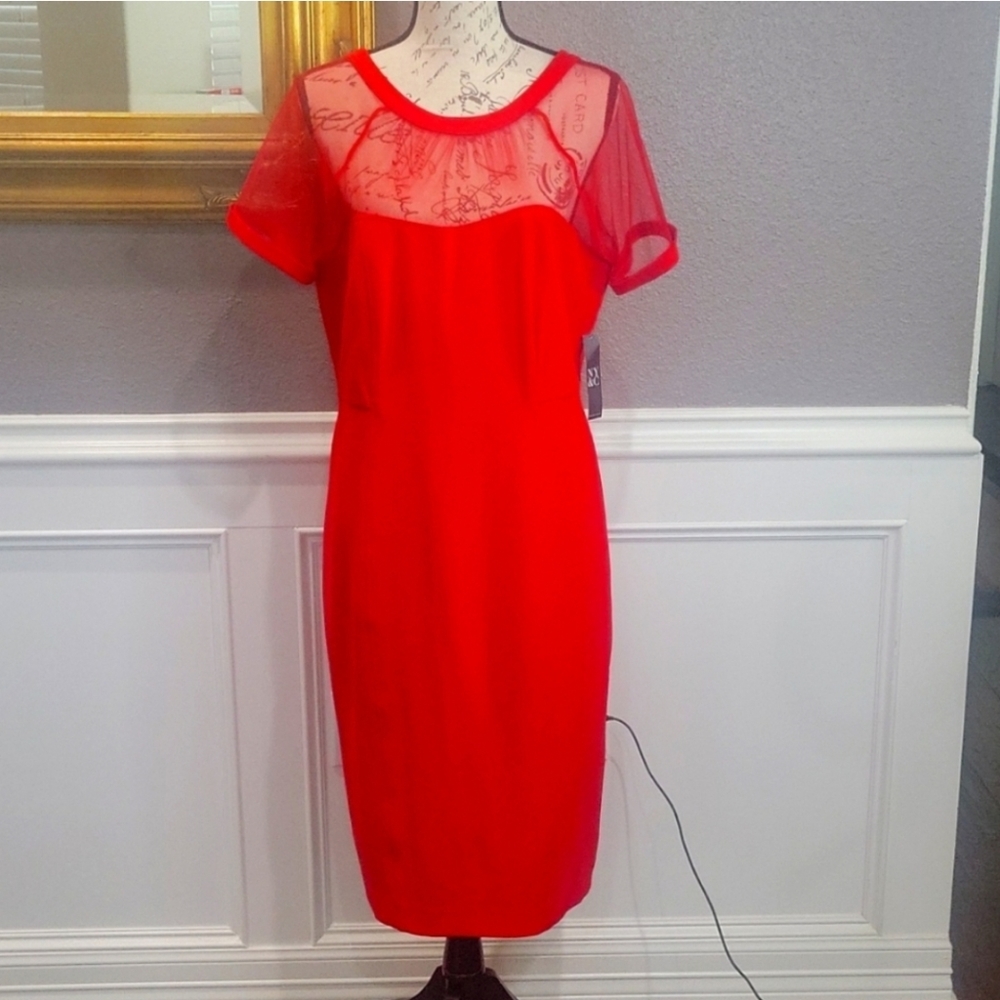 Sold Red Dress 💃 mesh top and sleeves back zipper by NYC size Large NWT